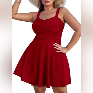 Plus Size Tankini Two Piece Flowy Bathing Suits Tummy Control Swimwear Red